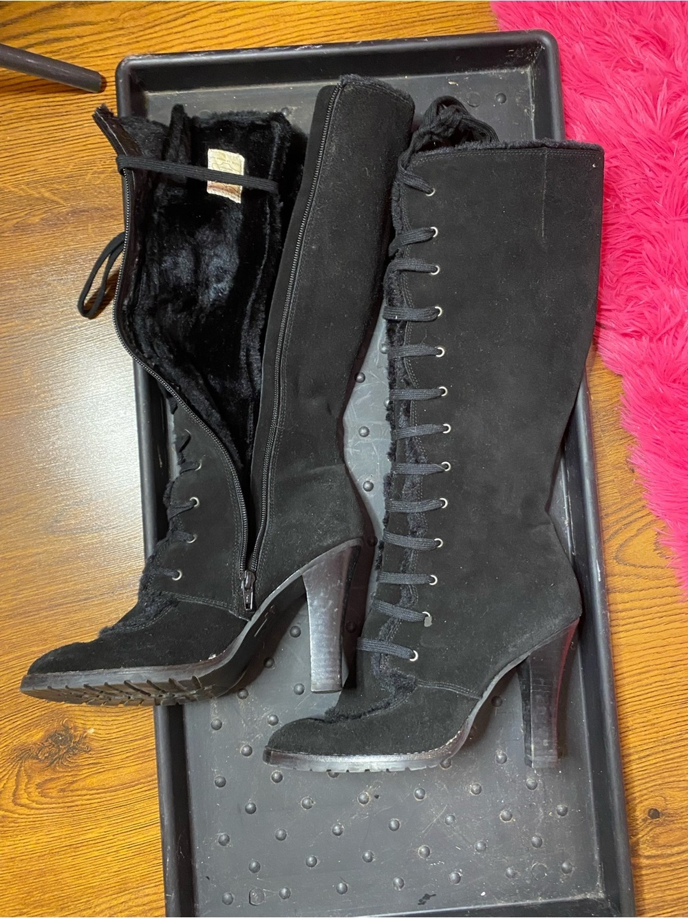 🌷 Riverland 🌷 Genuine Suede Leather Black Lace Up Heel Boots